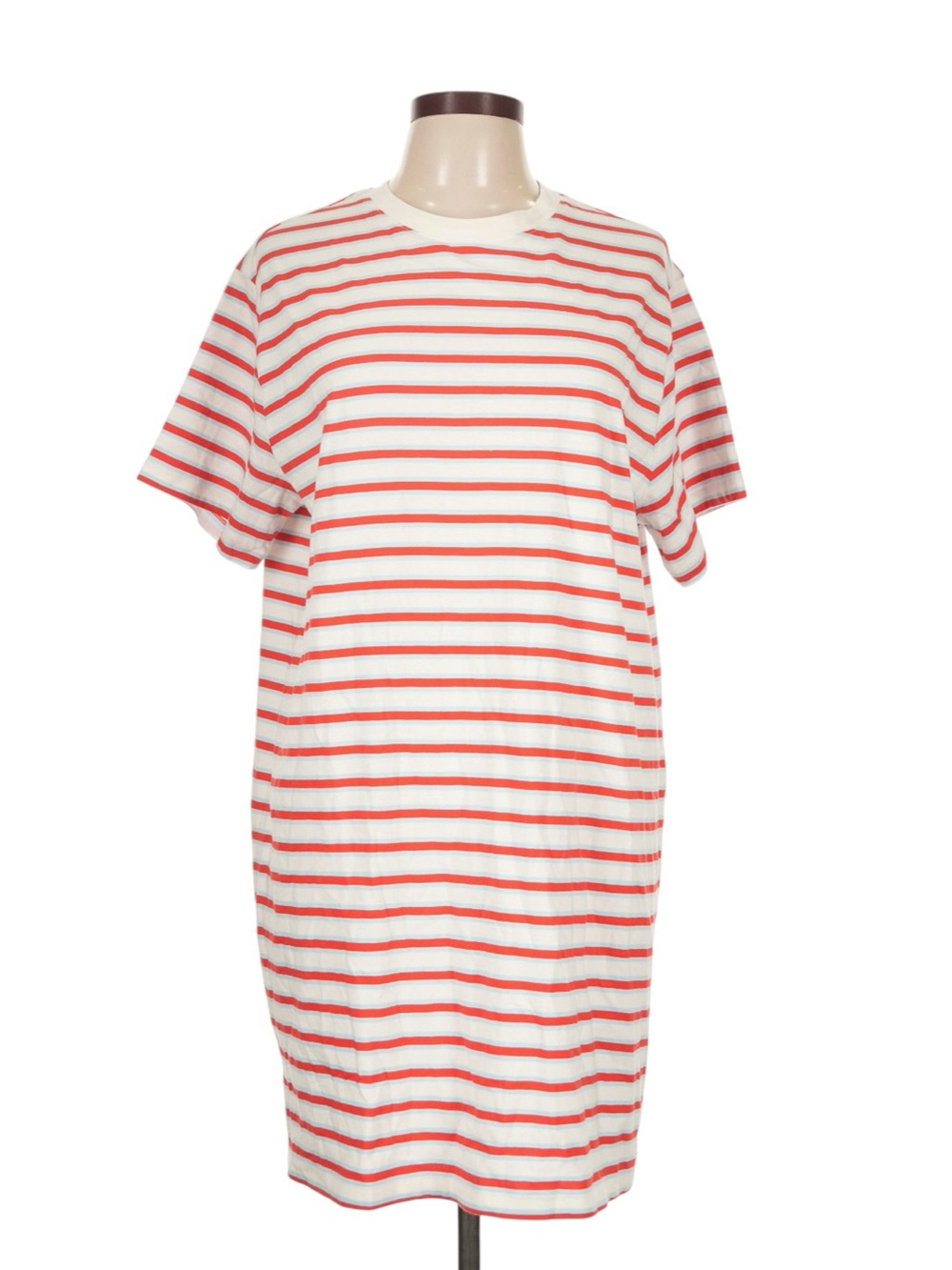 Gap Short Sleeve T-Shirt Dress Large Red Blue Stripes 100% Cotton Casual NWT